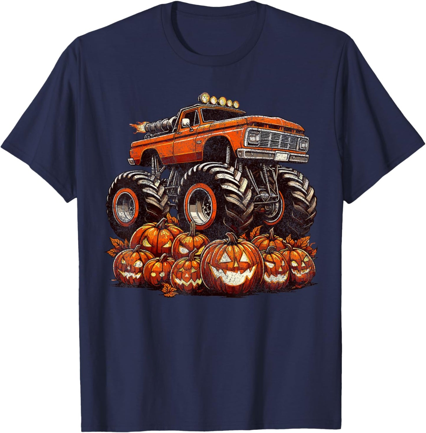 Halloween Monster Truck Boys Pumpkin Halloween T-Shirt - T-Shirt | Navy