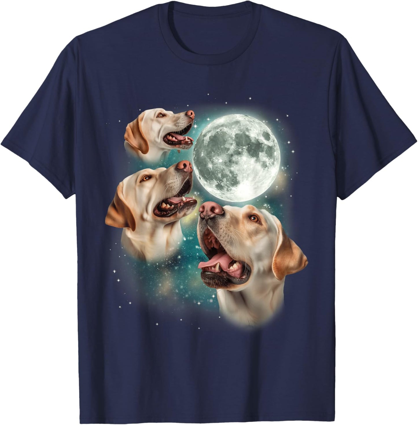 Three Labrador Retriever Moon | 3 Dogs Howling Moon Meme T-Shirt - T-Shirt | Navy