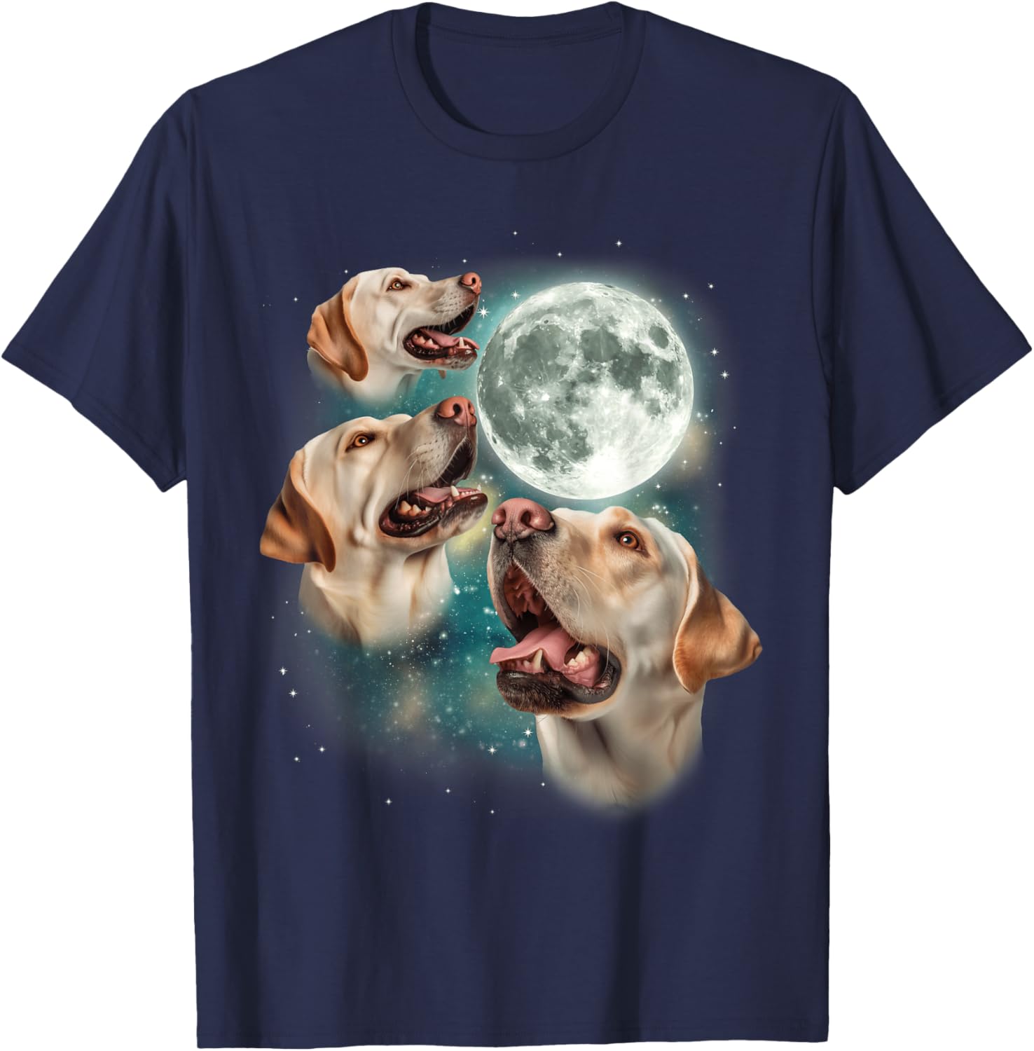 Three Labrador Retriever Moon | 3 Dogs Howling Moon Meme T-Shirt - T-Shirt | Navy