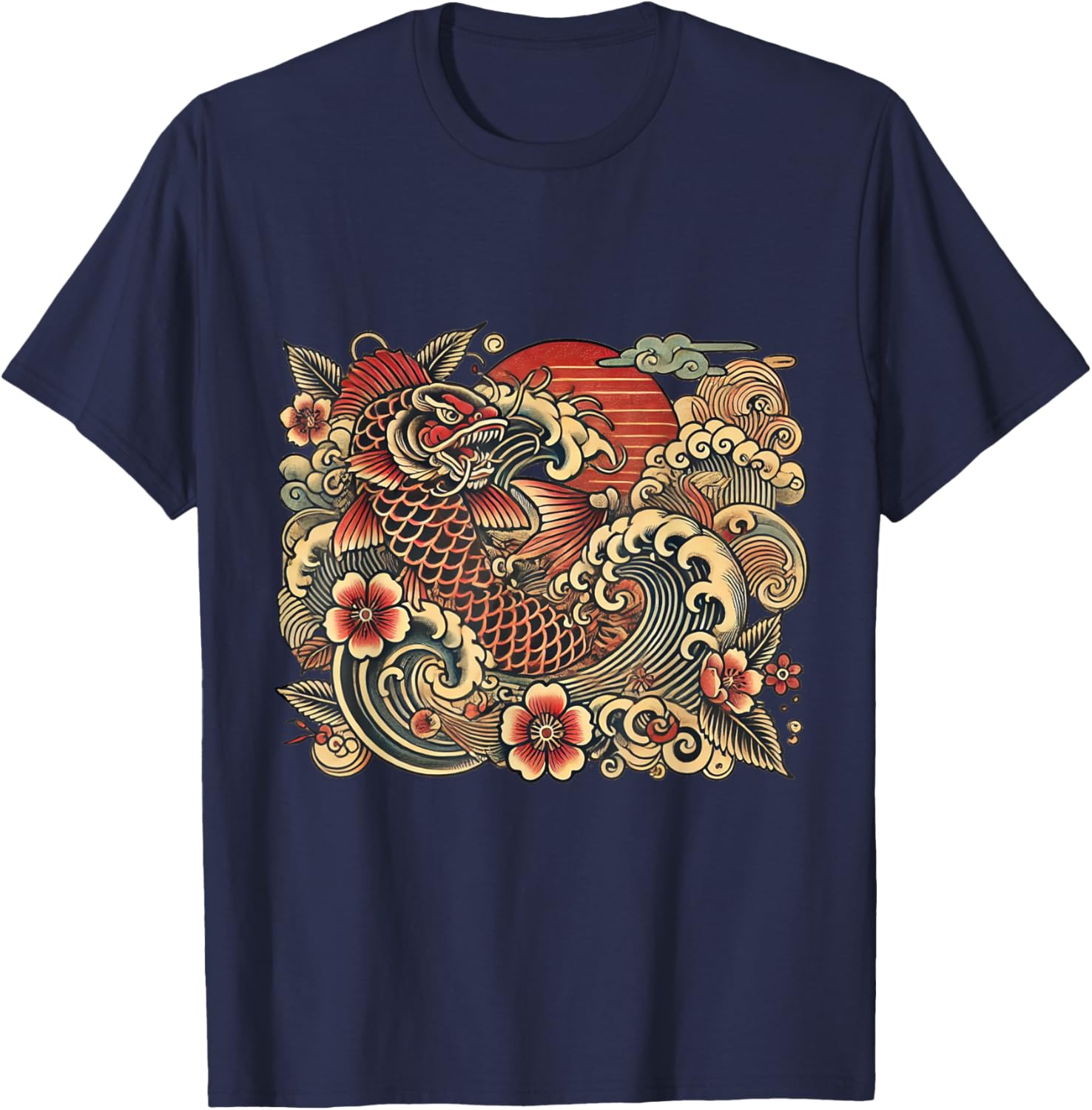 Japanese Vintage Retro Koi Dragon T-Shirt - T-Shirt | Navy