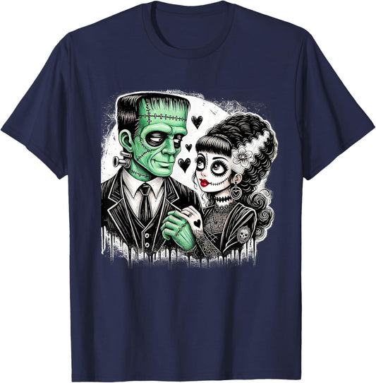 Halloween Lovers Frankenstein Skeleton Women Family T-Shirt - T-Shirt | Navy
