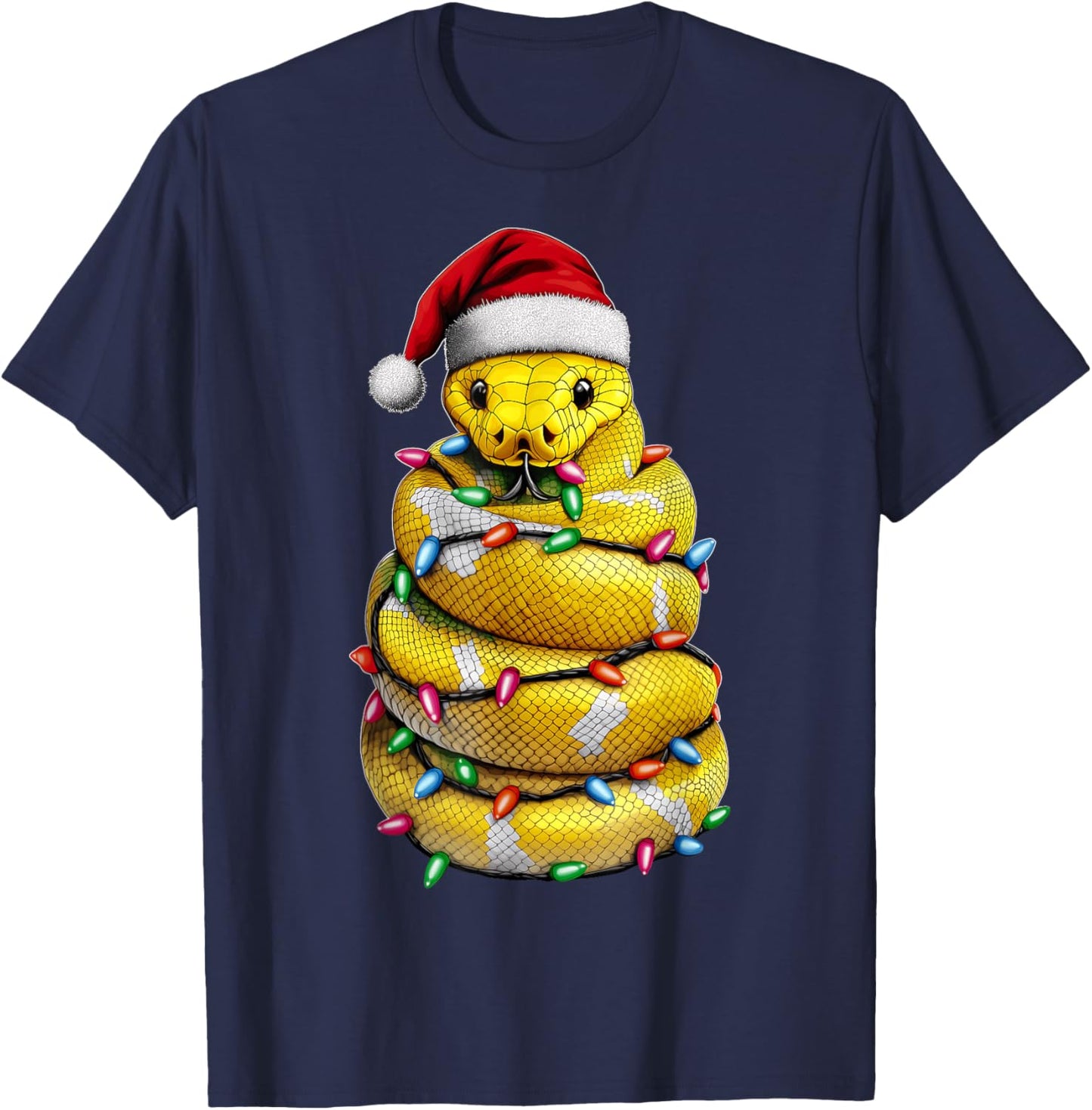 Ball Python Snake Christmas Hat Xmas T-Shirt - T-Shirt | Navy