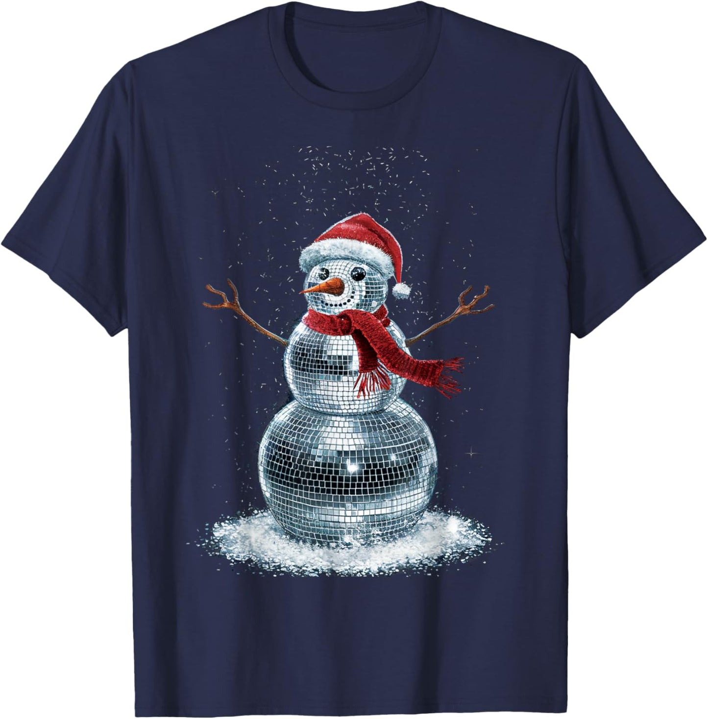 Snowman Christmas Retro Santa Hat Disco Ball Matching Family T-Shirt - T-Shirt | Navy