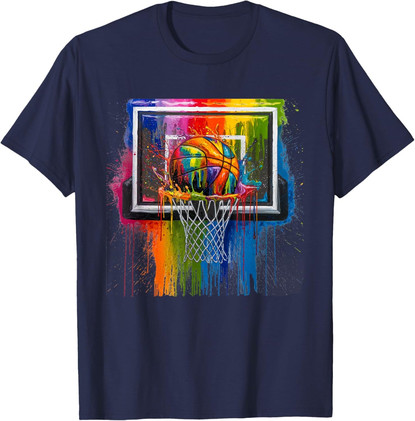 Colorful Basketball Tie Dye Paint Splash Hoop Drip Slam Dunk T-Shirt - T-Shirt | Navy