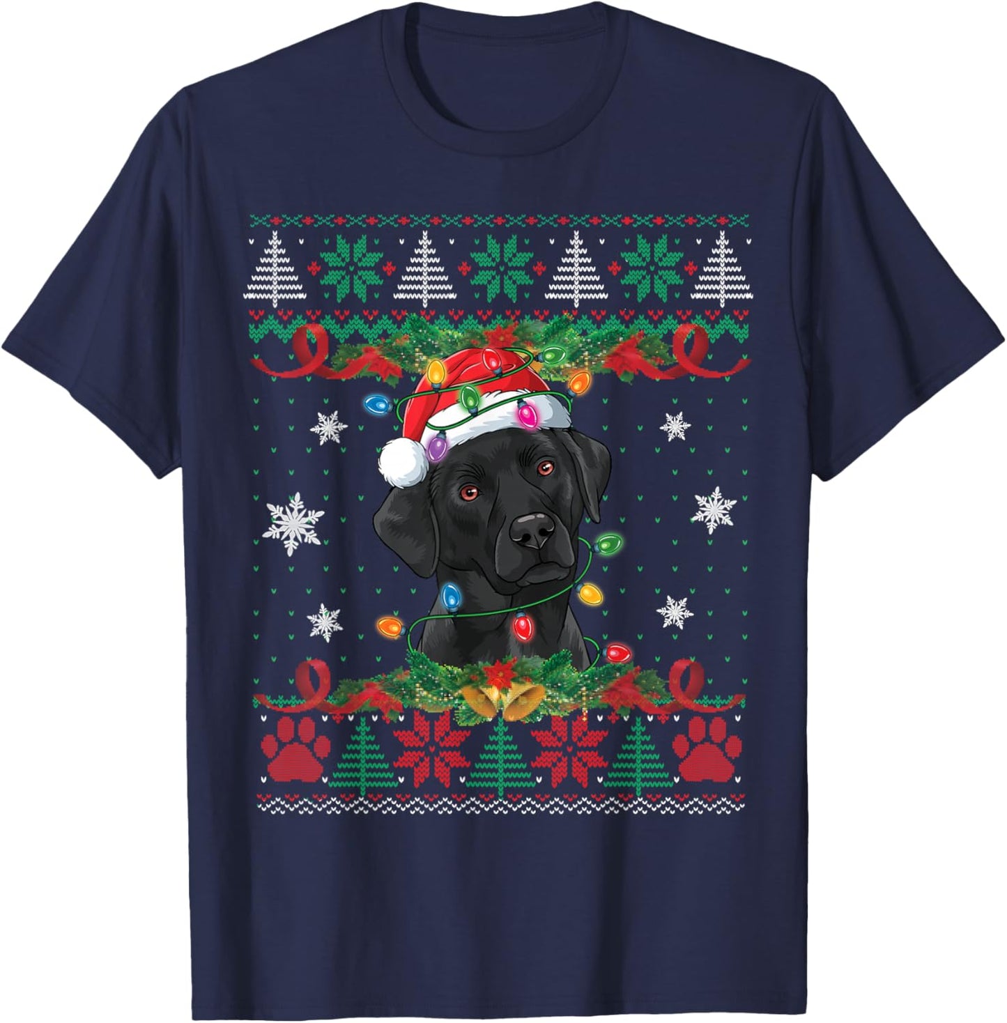 Black Lab Christmas Ugly Sweater Funny Dog Lover Xmas T-Shirt - T-Shirt | Navy