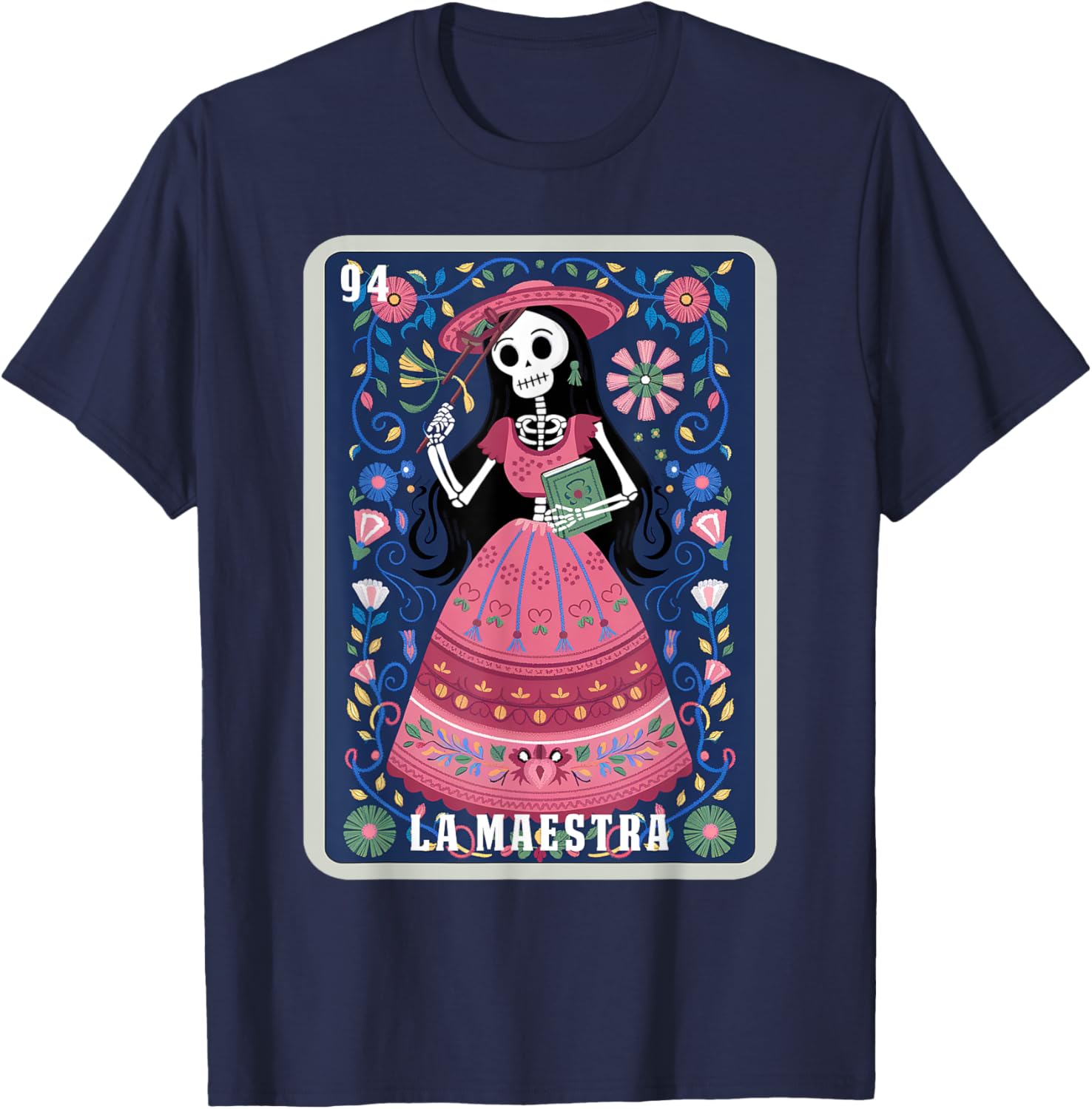 La Maestra Halloween Mexican Bingo Card Teacher Lottery Card T-Shirt - T-Shirt | Navy