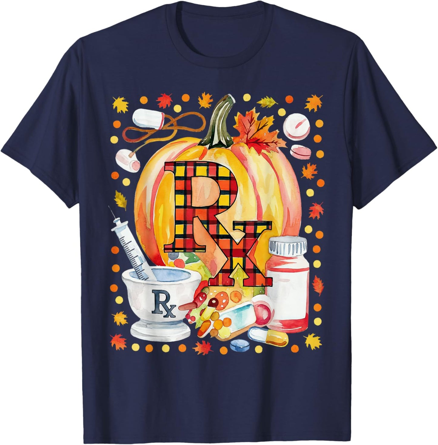 CPhT Pharmacy Technician Fall Autumn Leaves Pumpkin Season T-Shirt - T-Shirt | Navy