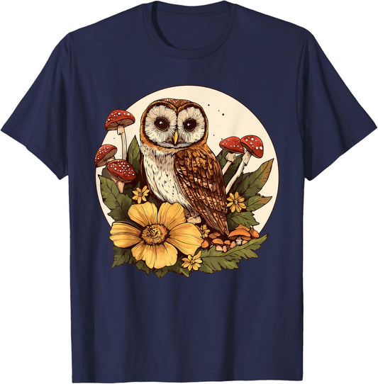 Cottagecore Owl T-Shirt - T-Shirt | Navy