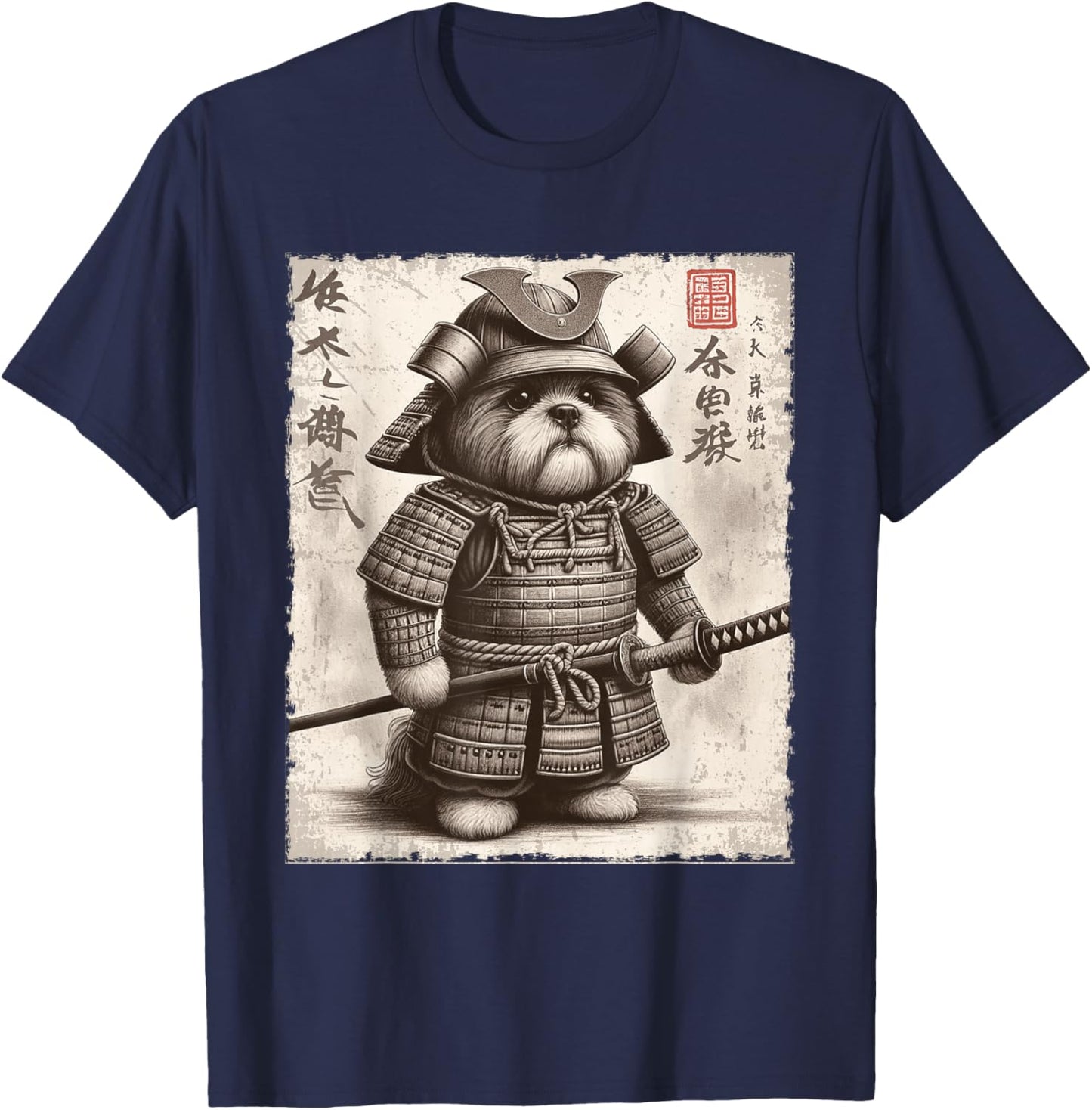 Funny Shih Tzu Dog Samurai T-Shirt - T-Shirt | Navy