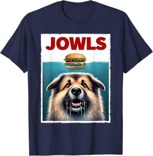Funny Caucasian Shepherd Dog and Hamburger Parody Jowls T-Shirt - T-Shirt | Navy
