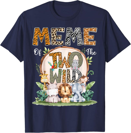 Meme Of The Two Wild Animal Safari 2Nd Birthday Party T-Shirt - T-Shirt | Navy