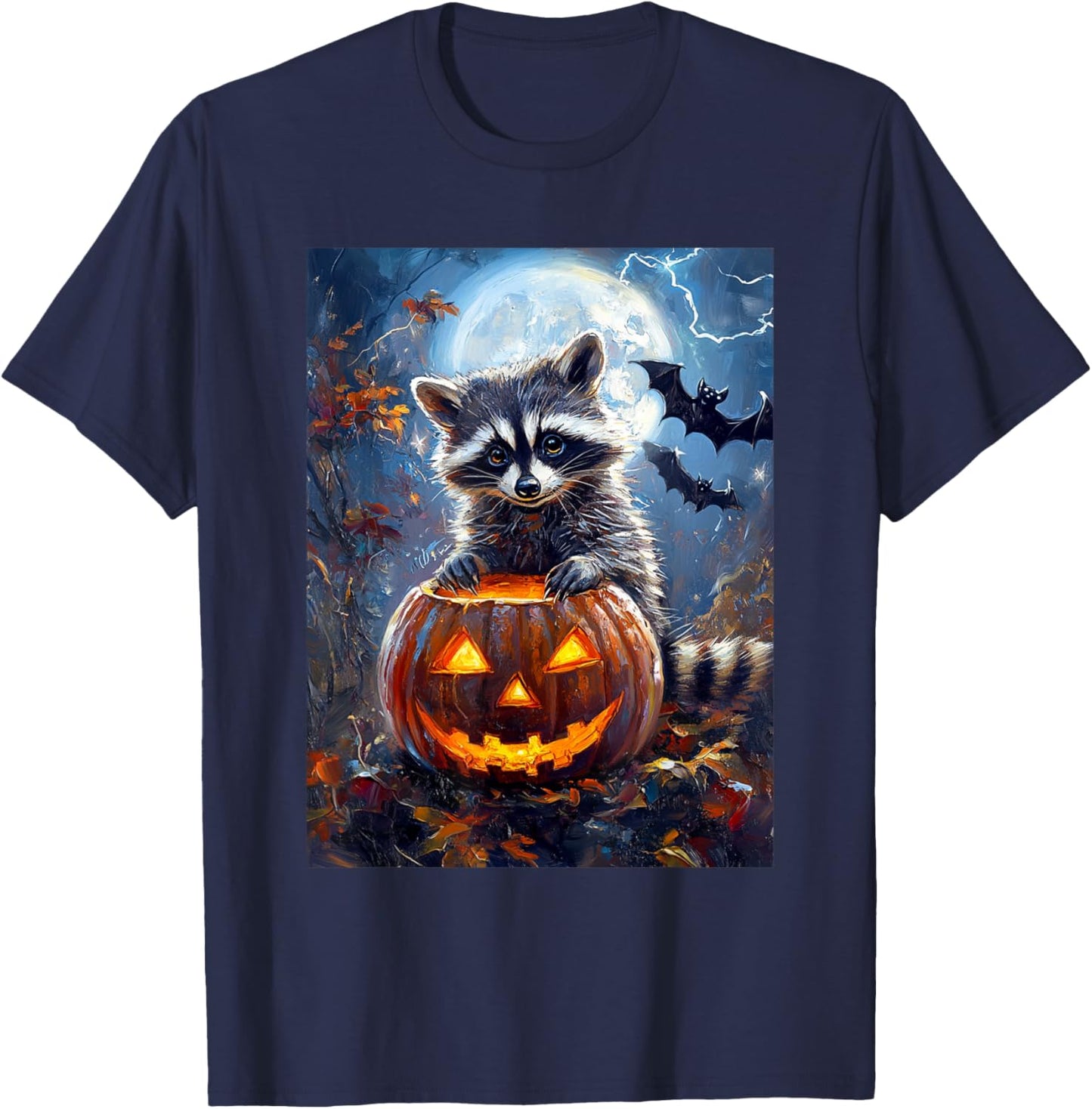 Halloween Girls Boys Spooky Raccoon Pumpkin Kids Halloween T-Shirt - T-Shirt | Navy