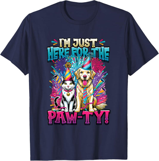 I'm Just Here For The Paw-ty - Animal Lover Birthday T-Shirt - T-Shirt | Navy