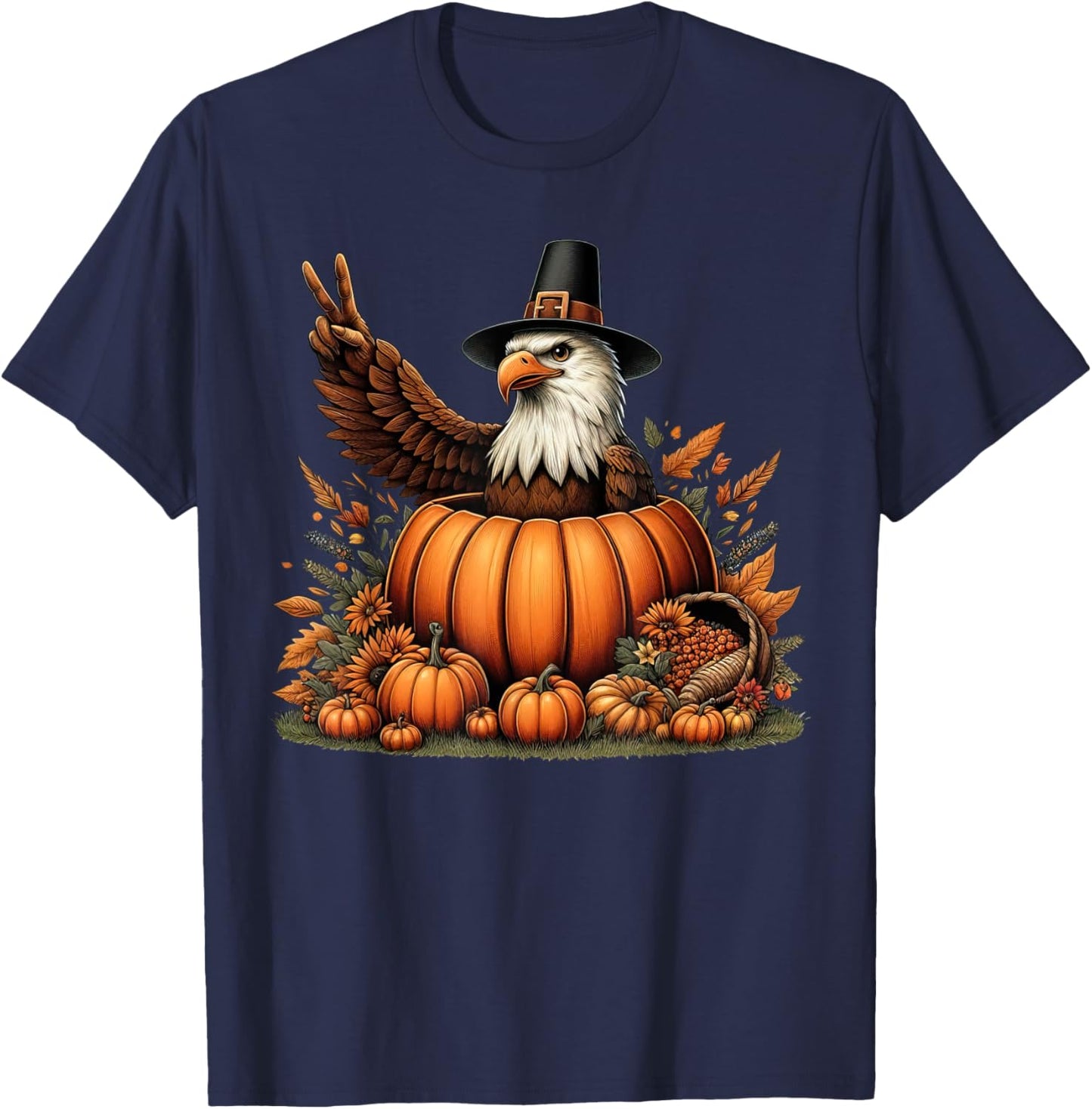 Autumn Pumpkin Fall Eagle Thanksgiving Kids T-Shirt - T-Shirt | Navy