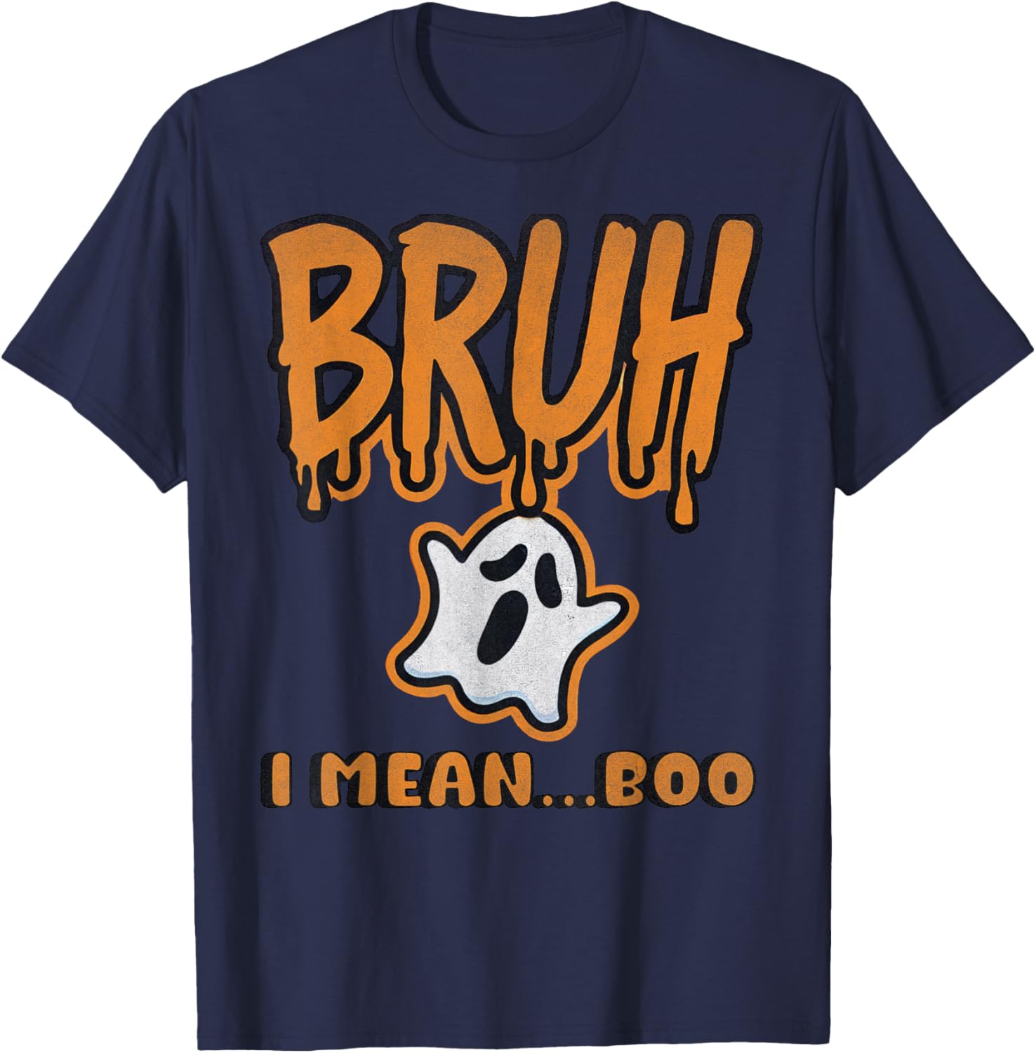 Funny Bruh Halloween Ghost Boo Kids Boys Youth School Party T-Shirt - T-Shirt | Navy