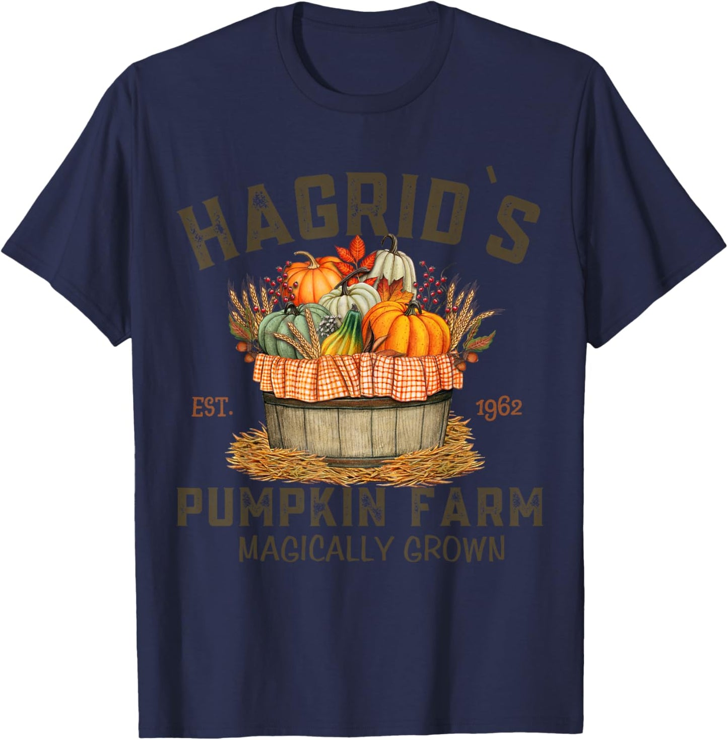 Retro Hagrid's Pumpkin Farm Patch Autumn Pumpkin Garden T-Shirt - T-Shirt | Navy