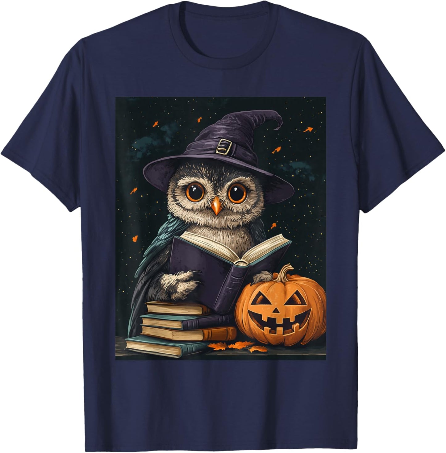 Halloween Girls Owl Book Boys Spooky Pumpkin Kids Halloween T-Shirt - T-Shirt | Navy