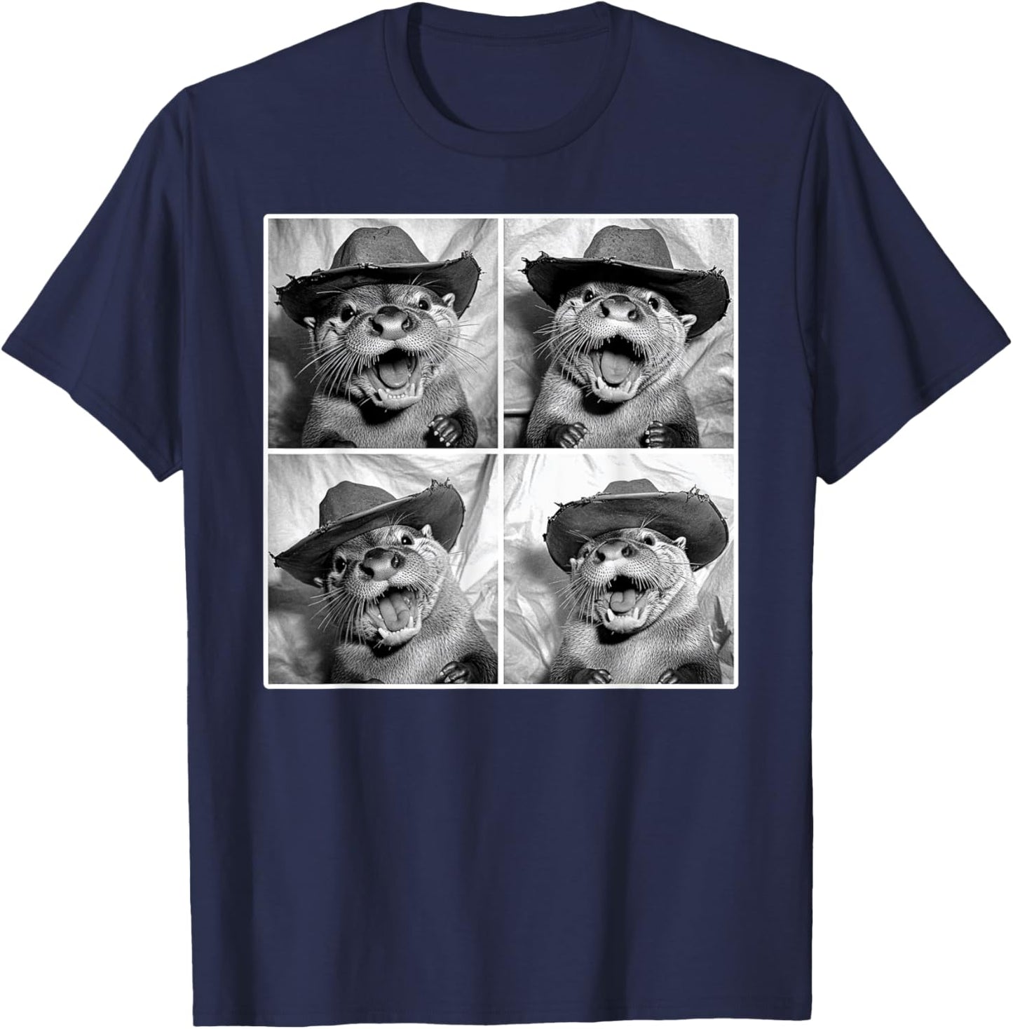 Otter in Cowboy Hat Retro Photobooth Selfie Funny Sea Otter T-Shirt - T-Shirt | Navy