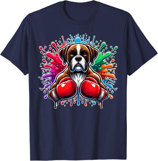 Funny Boxing Kickboxing Lover Boxer Dog Paint Splash Art Women T-Shirt - T-Shirt | Navy