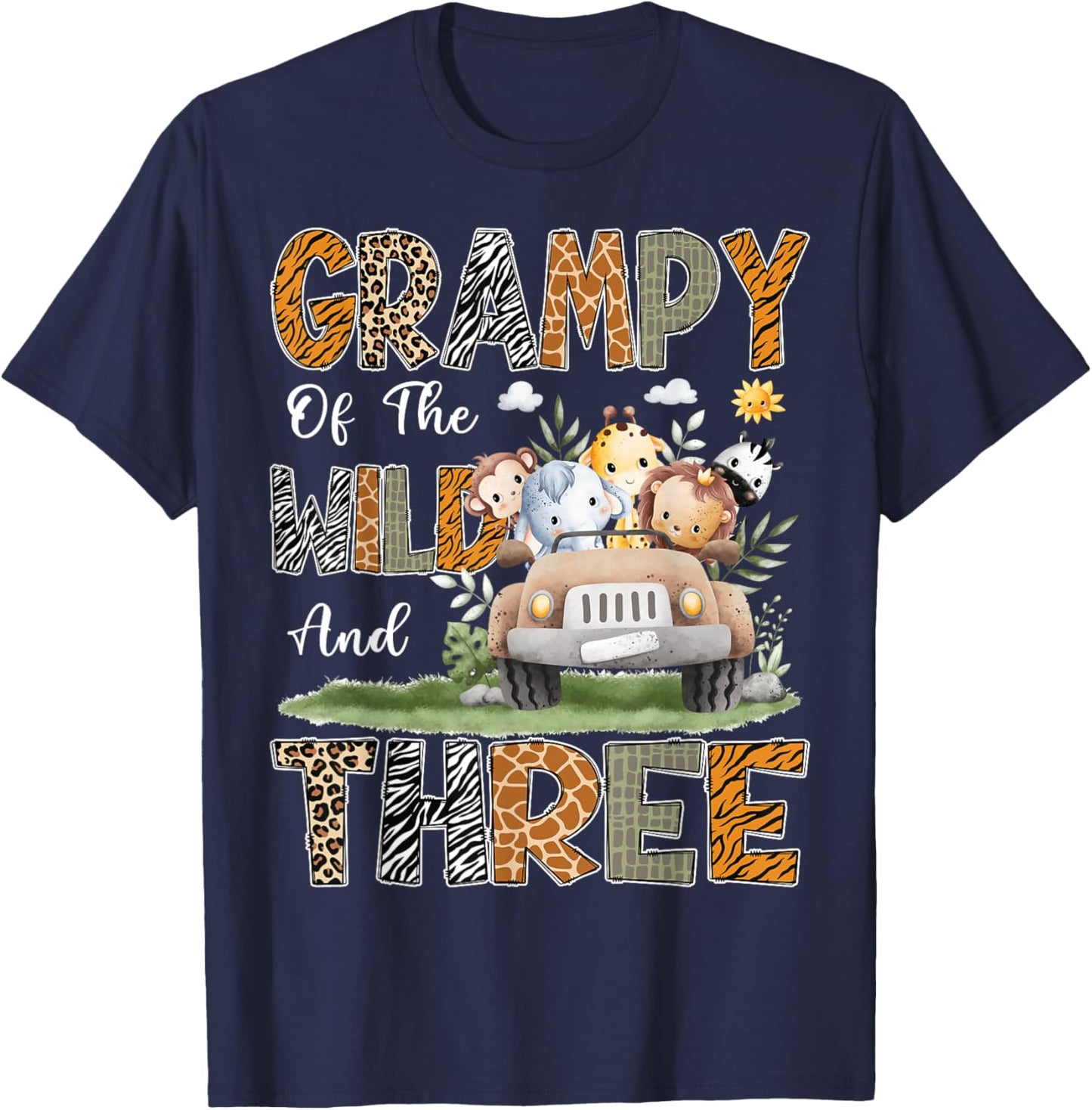 Grampy Of The Wild Three 3Rd Birthday Safari Jungle Animal T-Shirt - T-Shirt | Navy