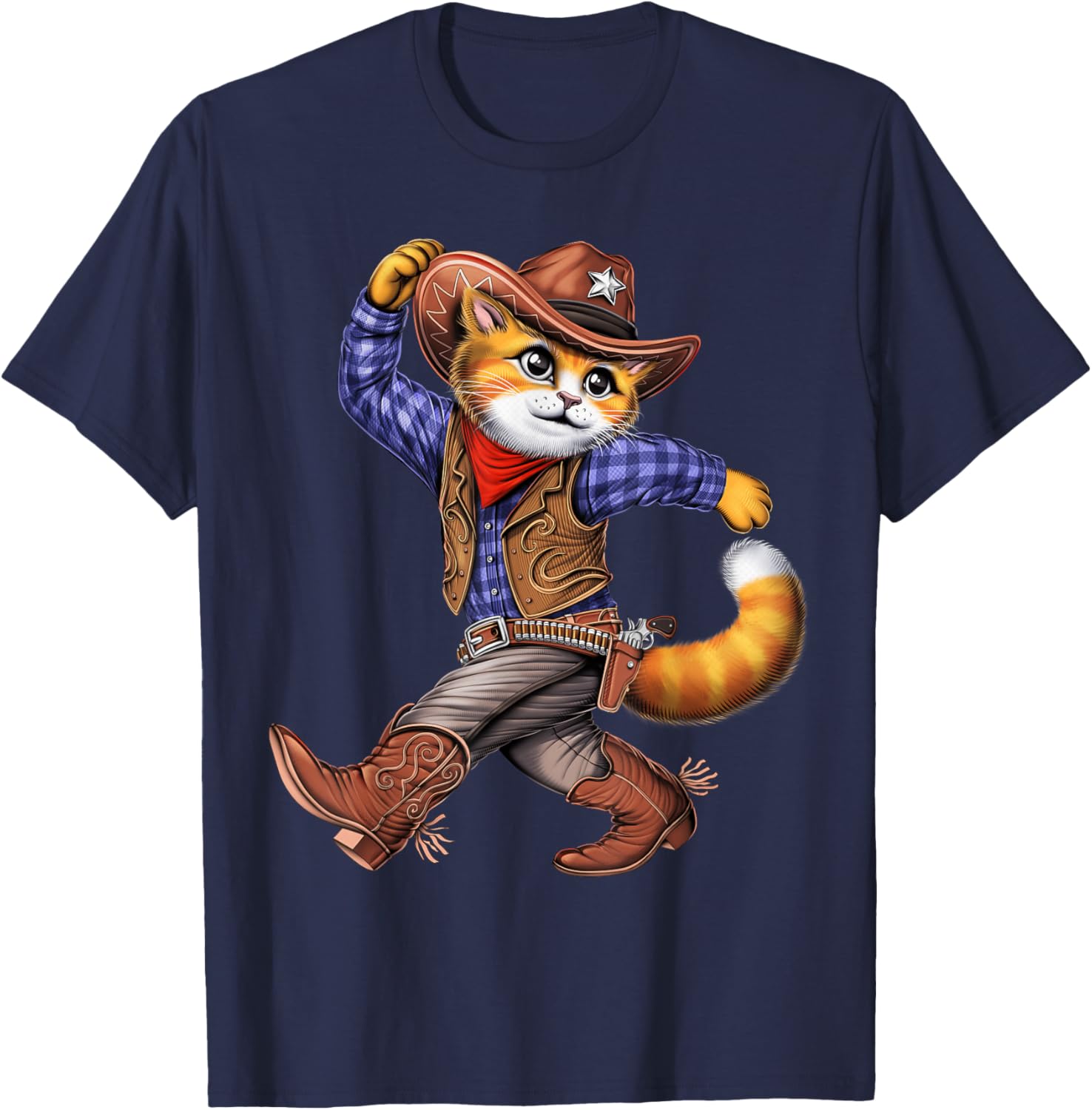 Cat Cowboy Western Country Rodeo Funny Cat T-Shirt - T-Shirt | Navy