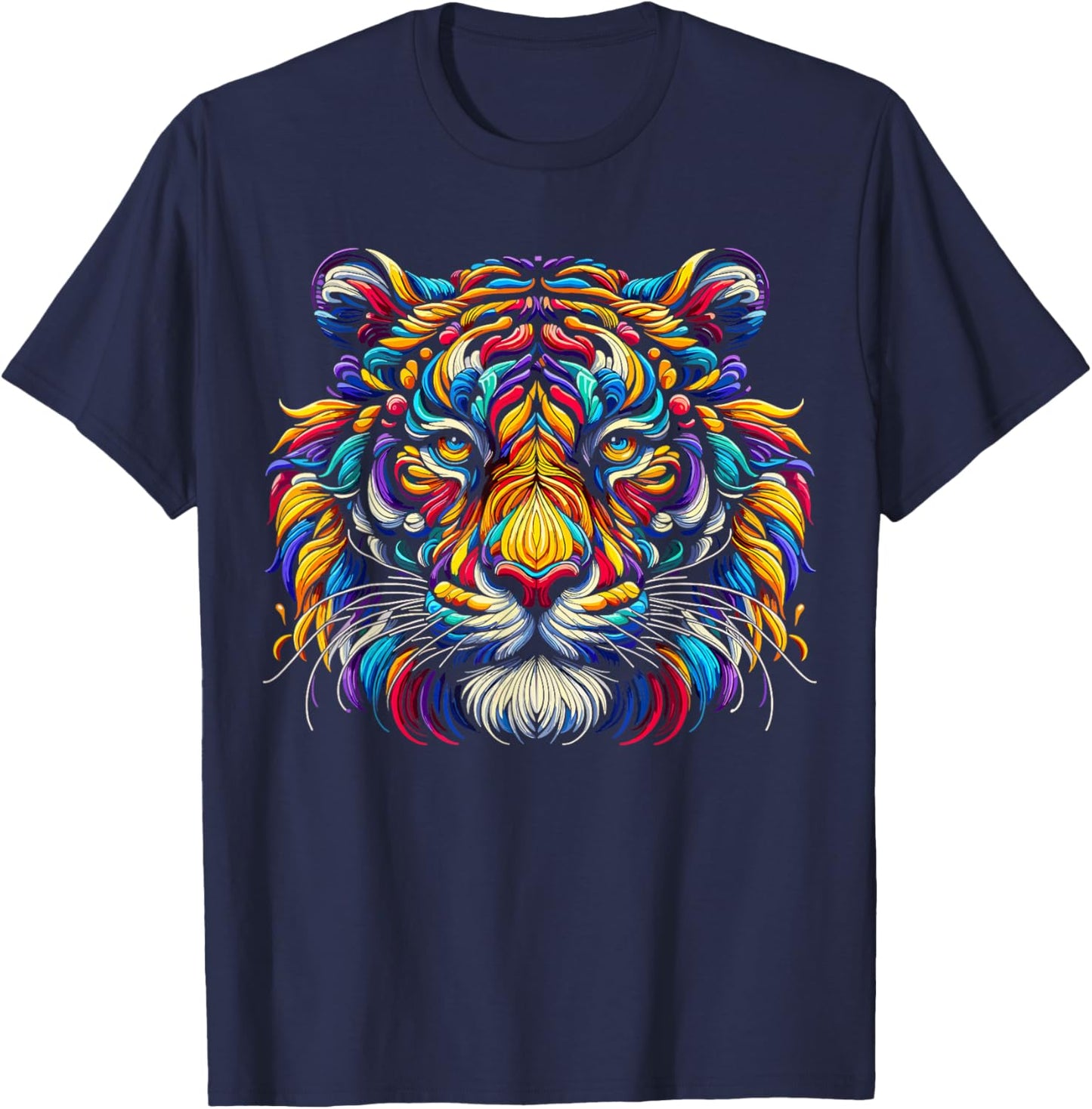 Tiger Face Wild Animal Colorful Tiger T-Shirt - T-Shirt | Navy