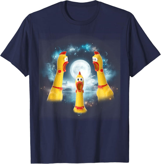 Three Rubber Chicken Moon Funny Screaming Fowl CursedJoke T-Shirt - T-Shirt | Navy