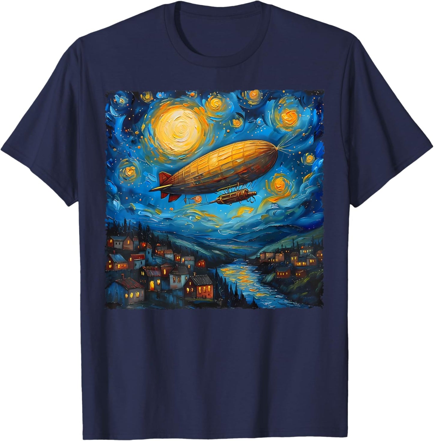 Zeppelin Van Gogh Starry Night Art Airship and Art Lovers T-Shirt - T-Shirt | Navy