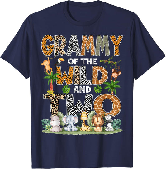 Grammy Of The Wild And Two Zoo Safari Jungle Birthday T-Shirt - T-Shirt | Navy