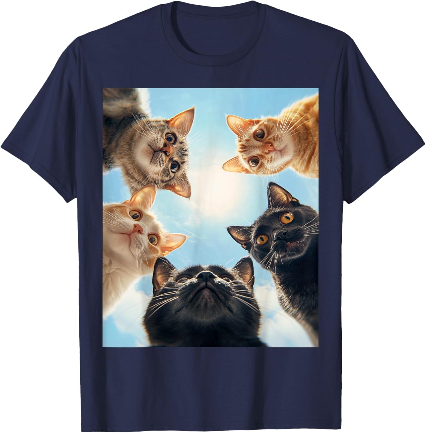 Cat Lover Black White Orange Funny Cat Face T-Shirt - T-Shirt | Navy