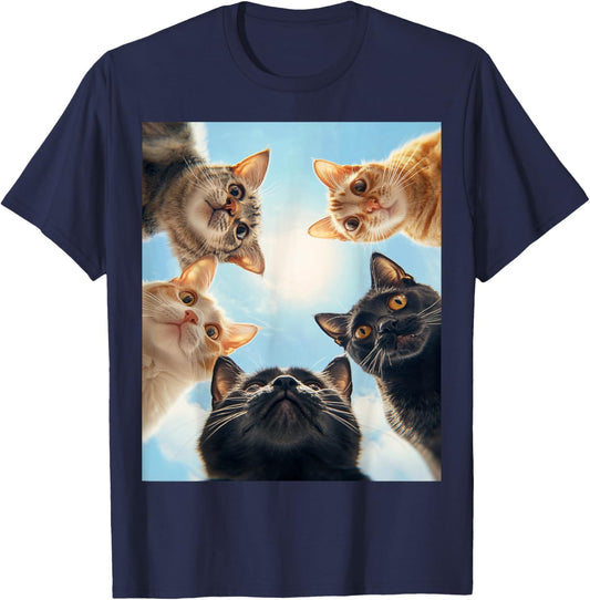 Cat Lover Black White Orange Funny Cat Face T-Shirt - T-Shirt | Navy