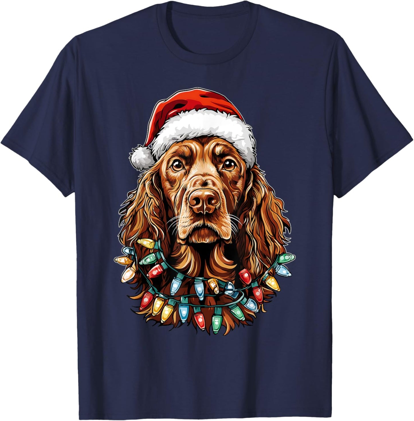 Irish Setter Dog Christmas Hat Xmas T-Shirt - T-Shirt | Navy
