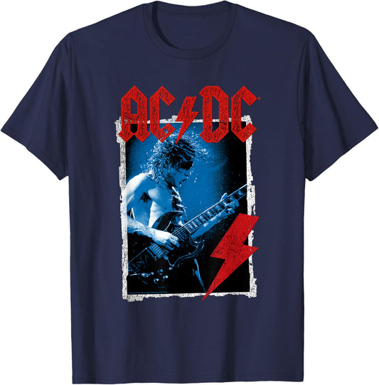 AC/DC Angus Young Blue Photo by Michael Putland T-Shirt - T-Shirt | Navy