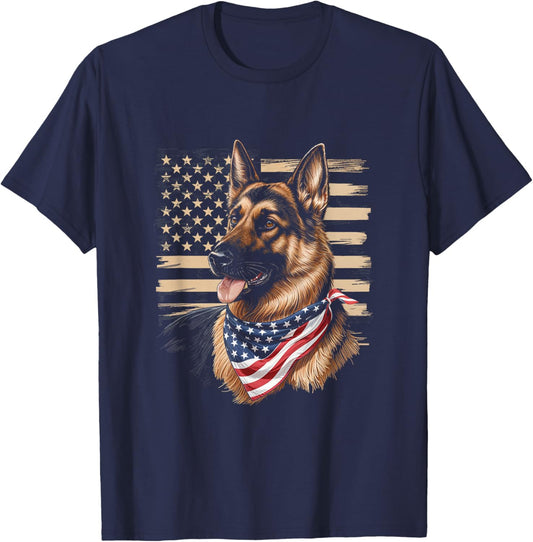 German Shepherd Dog American Flag Patriot Dog Lovers T-Shirt - T-Shirt | Navy