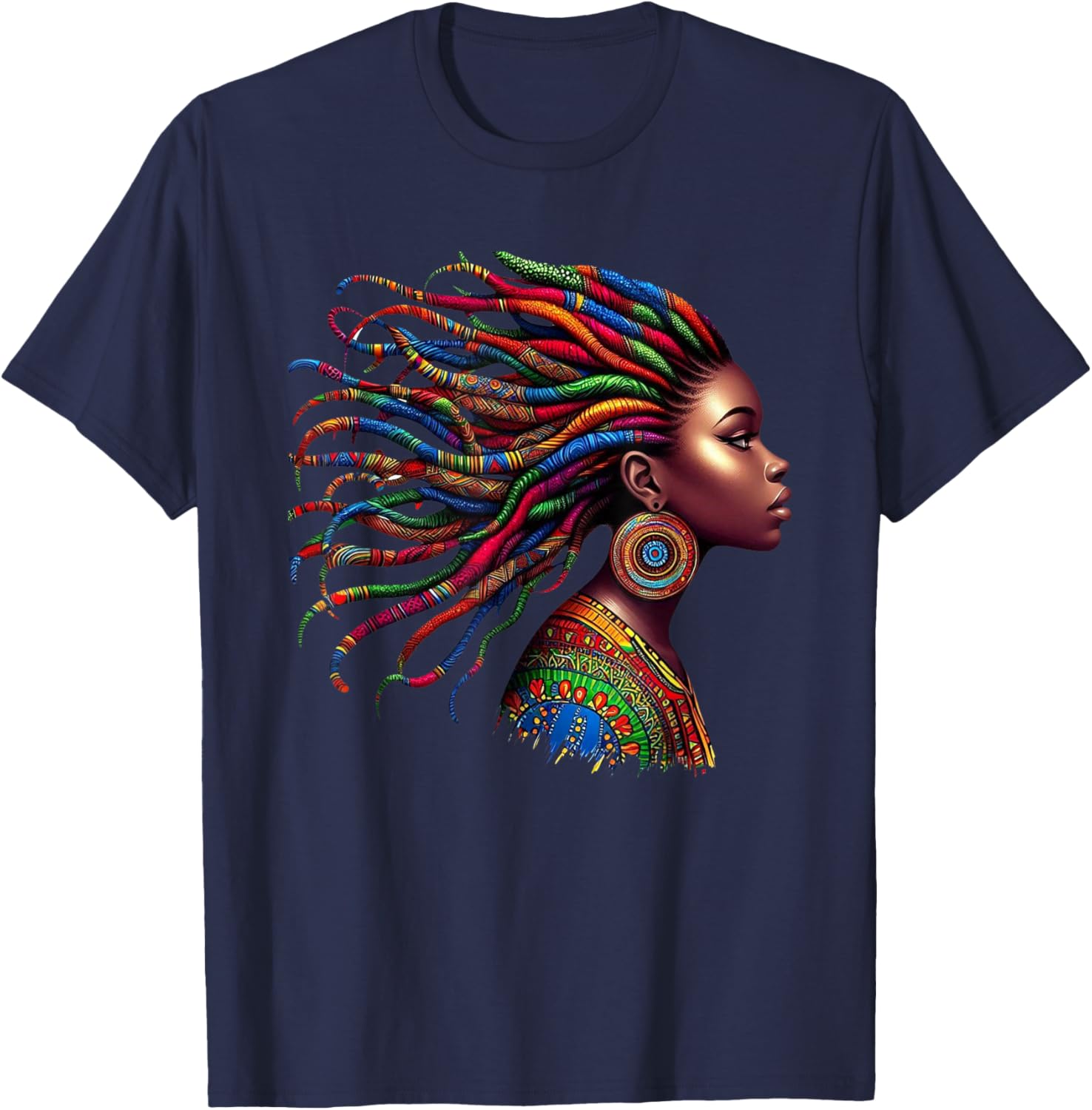 Rainbow Dashiki African Tribal Woman Natural Roots T-Shirt - T-Shirt | Navy