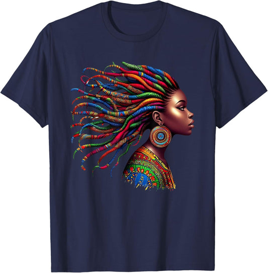 Rainbow Dashiki African Tribal Woman Natural Roots T-Shirt - T-Shirt | Navy