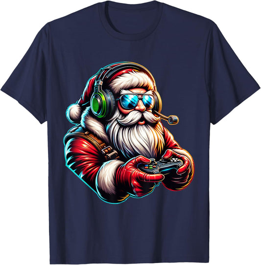 Christmas Gamer Boys Video Game Santa Xmas T-Shirt - T-Shirt | Navy