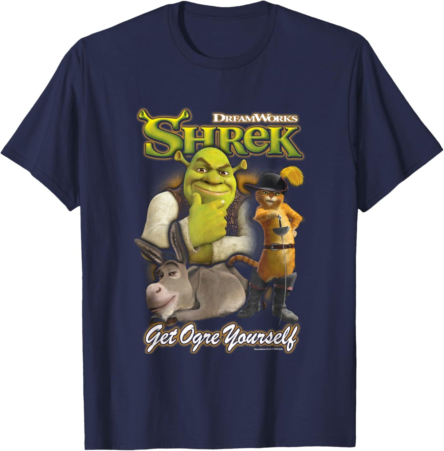 Shrek Get Ogre Yourself Donkey Shrek Puss in Boots 90's Logo T-Shirt - T-Shirt | Navy