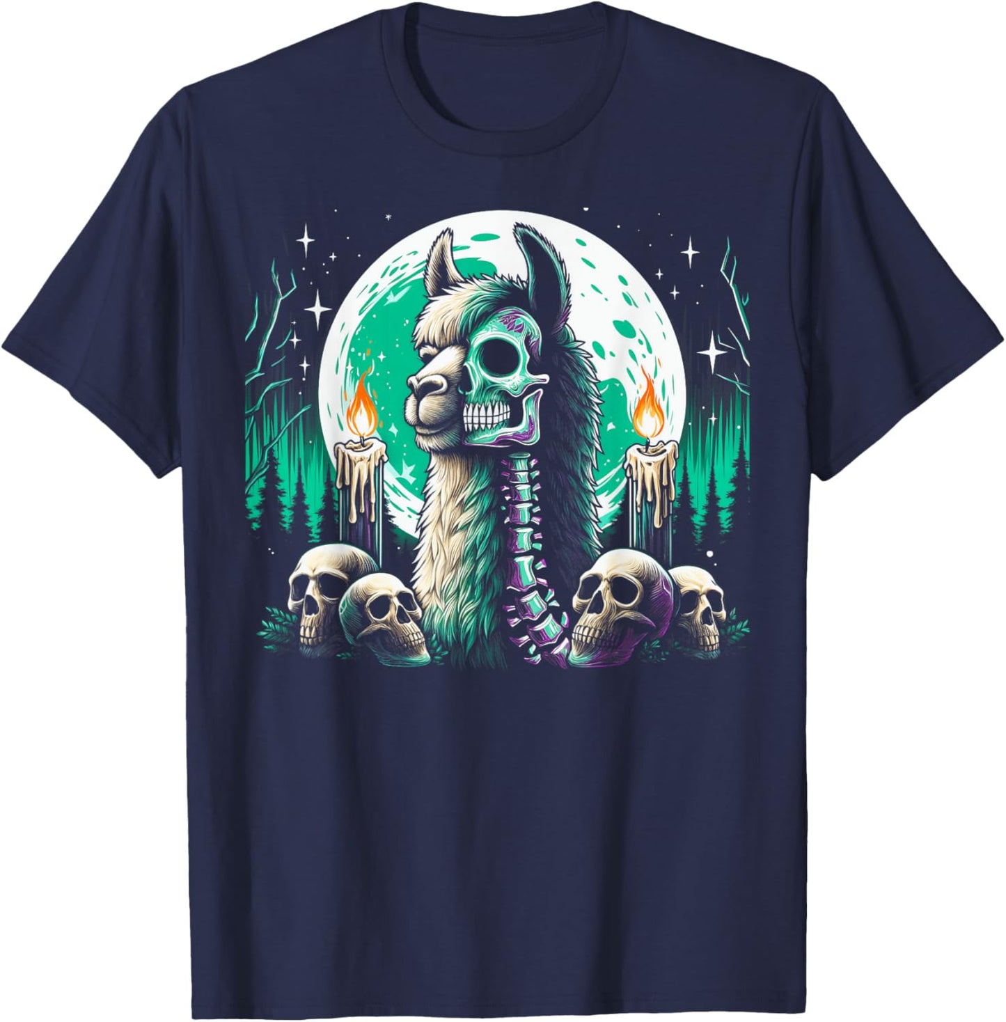 Cool Llama Skeleton Halloween Christmas Birthday T-Shirt - T-Shirt | Navy