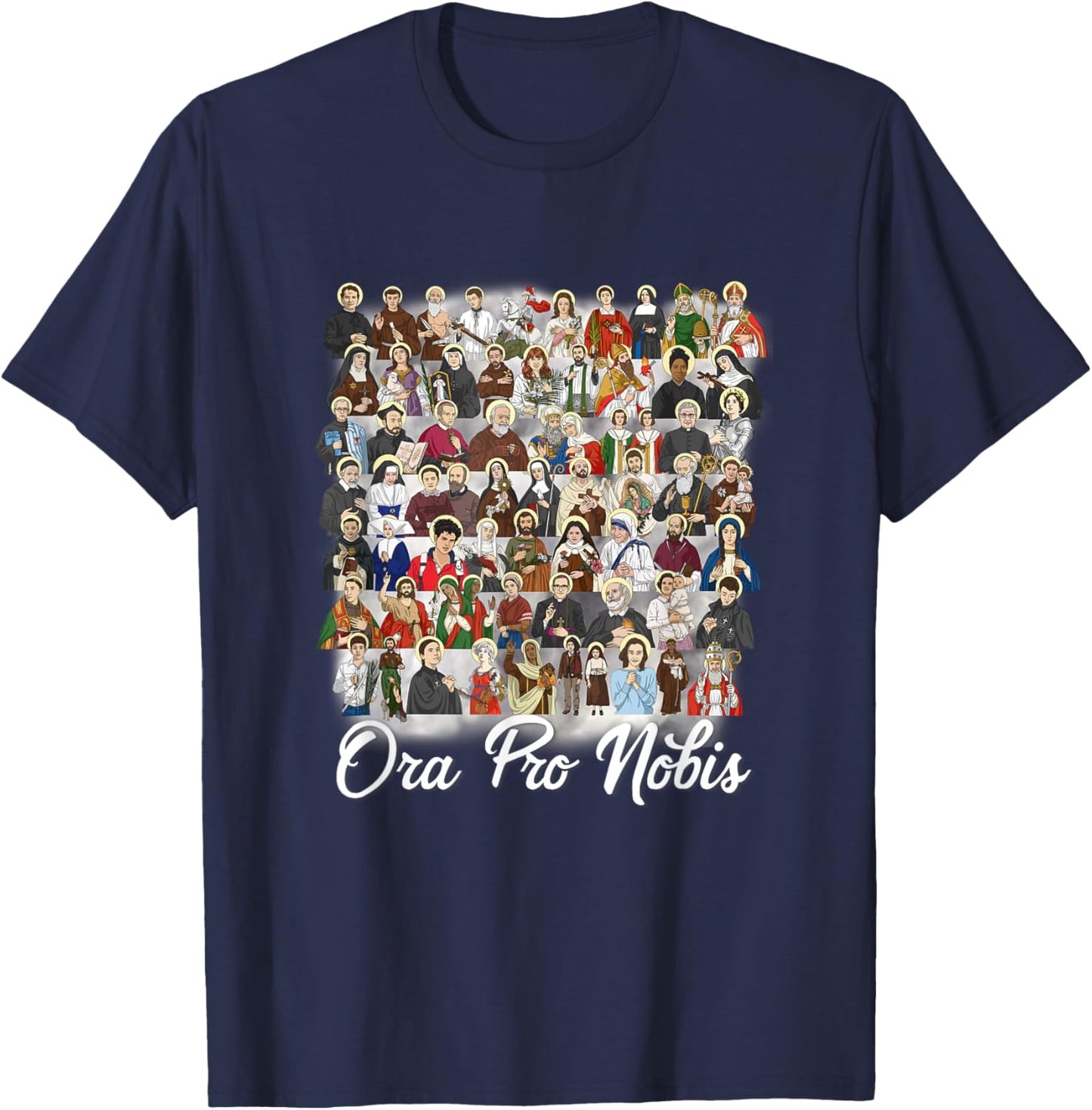 Catholic Patron Saints Latin Religious T-Shirt - T-Shirt | Navy