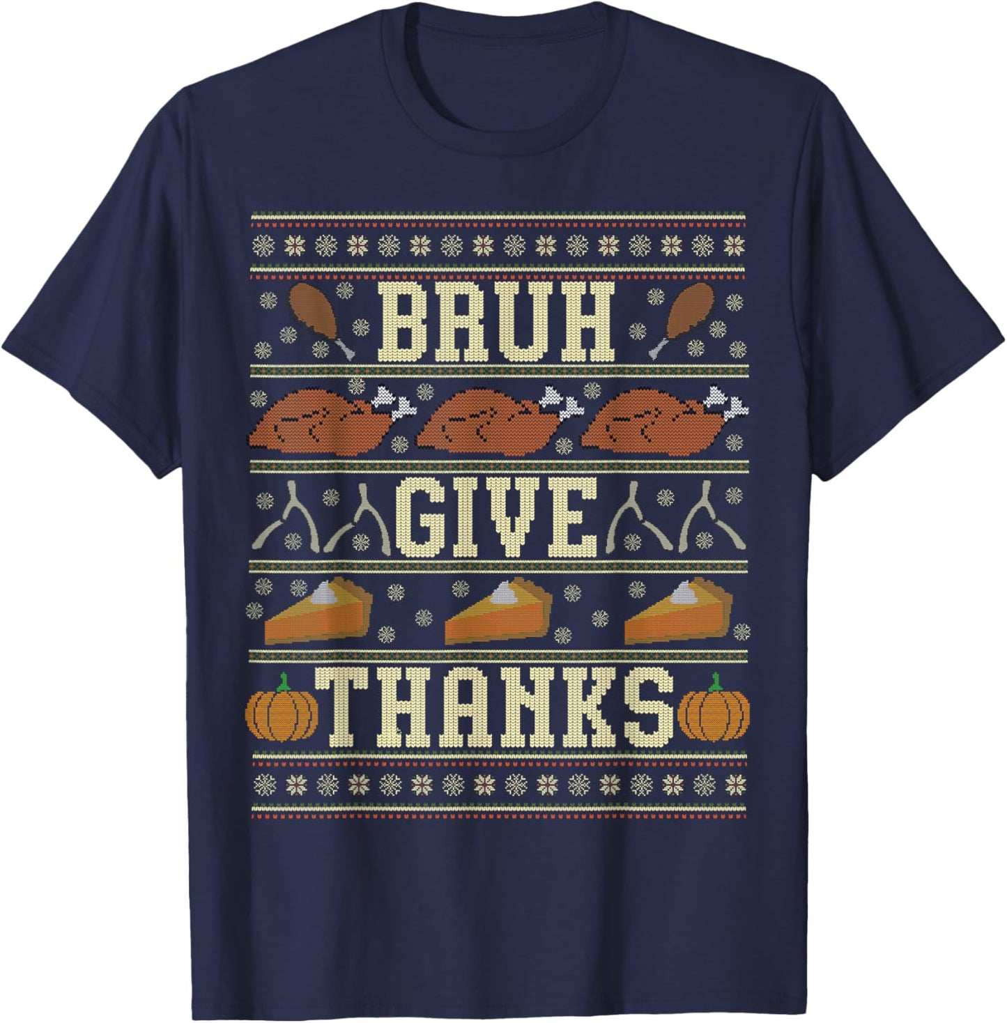 Bruh Meme Ugly Thanksgiving Sweater Turkey Teen Boys Kids T-Shirt - T-Shirt | Navy