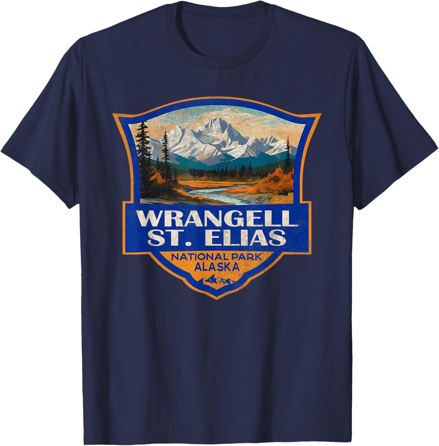 Vintage Wrangell St Elias National Park Retro Badge Mountain T-Shirt - T-Shirt | Navy