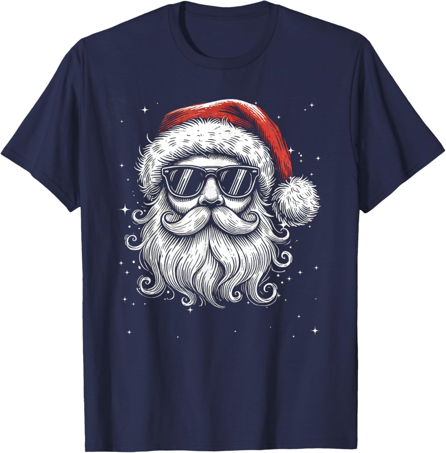 Cool Retro Santa Face Wearing Vintage Sunglasses And Hat T-Shirt - T-Shirt | Navy