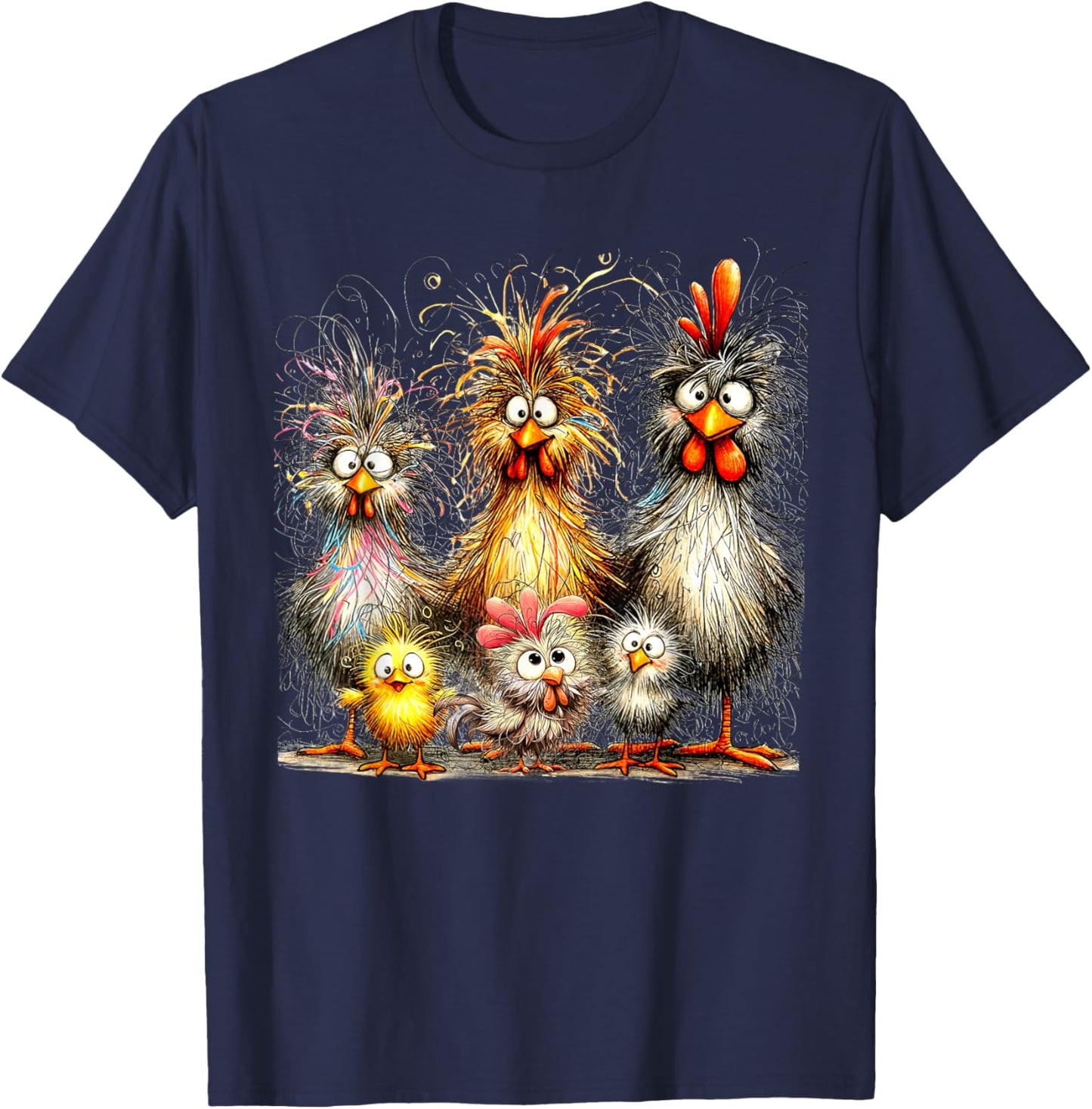 Funny Chicken Eagerlys Colorful Rufled Hair Painting Women T-Shirt - T-Shirt | Navy