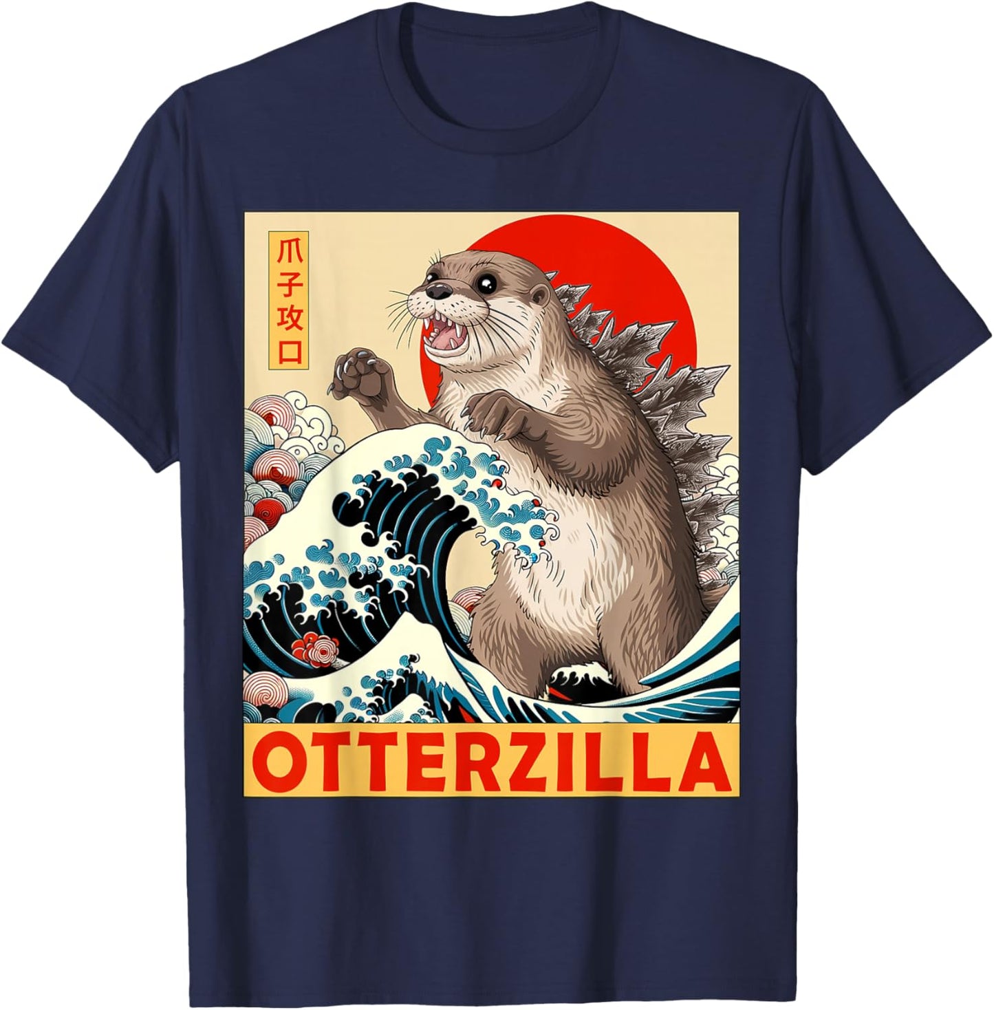 Otterzilla Apparel Gifts Graphic Japanese Art Funny Otter Lover Adults Kids Black Short Sleeve T-Shirt - T-Shirt | Navy