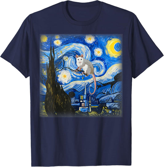 Starry Night Opossum Van Gogh Possum Rodent Gifts Animal T-Shirt - T-Shirt | Navy