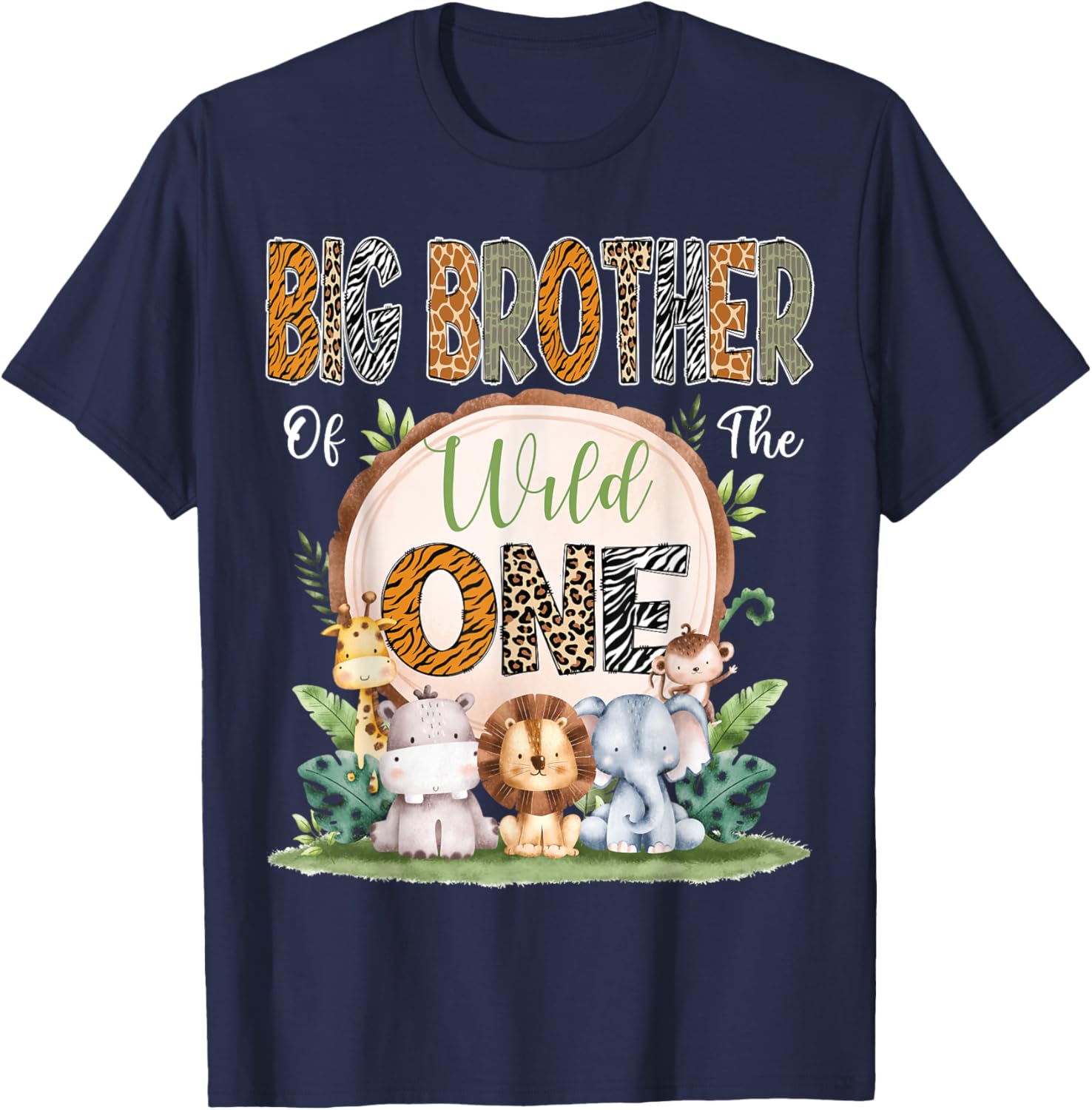 Big Brother Of The Wild One First Birthday Safari Woodland T-Shirt - T-Shirt | Navy