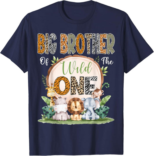 Big Brother Of The Wild One First Birthday Safari Woodland T-Shirt - T-Shirt | Navy
