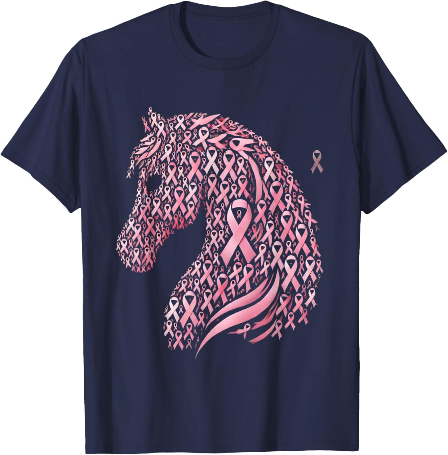 Horse Head Breast Cancer Awareness Pink Ribbon October T-Shirt - T-Shirt | Navy