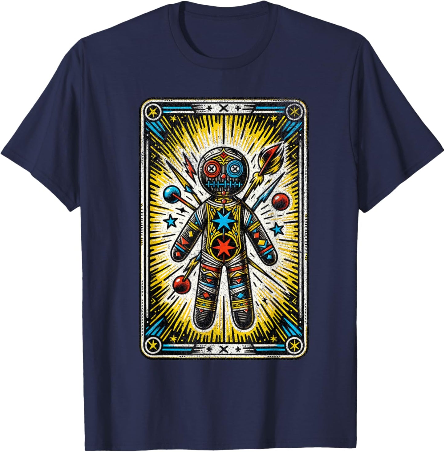 Vintage Voodoo Doll Tarot Card Cajun Creole Retro Magic T-Shirt - T-Shirt | Navy